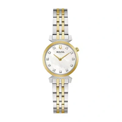 Bulova Classic Womens Diamond Accent Two Tone Stainless Steel Bracelet Watch 98p202 In Gold