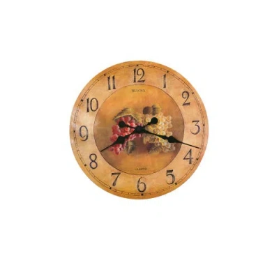 Bulova Clocks Antique Style Fruit Pattern Dial 18" Diameter Wall Clock In Brown