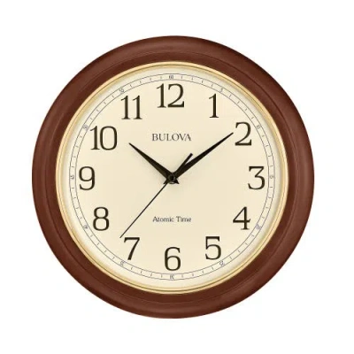 Bulova Clocks Atomic Time Analog Quartz Wall Clock, Warm Brown Cherry