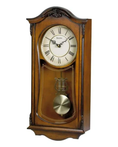 Bulova Clocks Cranbrook Wall Mount Analog Wooden Chiming, Brown