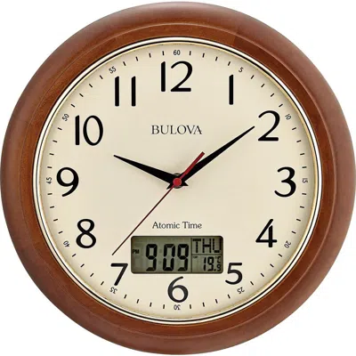 Bulova Clocks Dual Time Wood Wall Clock In Brown