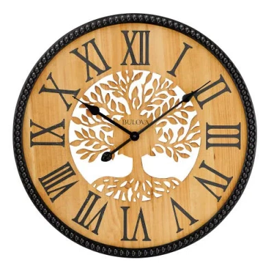 Bulova Clocks Orchard Wood Wall Clock, Laser Cut Tree Design In Brown