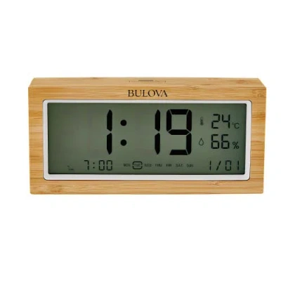 Bulova Clocks The Brookside Lcd Alarm Table Clock In Brown