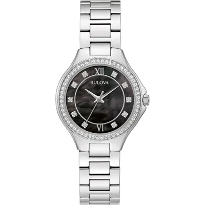Bulova Crystal Bezel Mother Of Pearl Bracelet Watch, 32mm In Silver