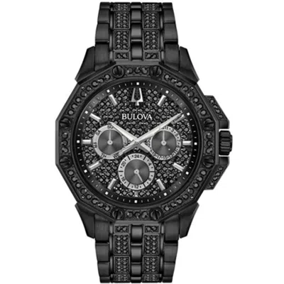 Bulova Crystal Black Dial Black Stainless Steel Men's Watch 98c134