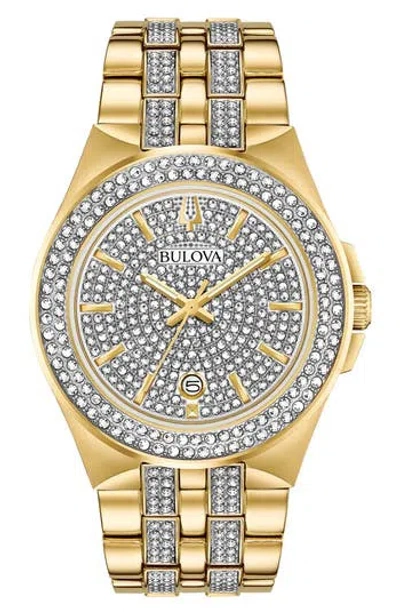 Bulova Crystal Bracelet Watch & Dog Tag Necklace Set, 42mm In Gold