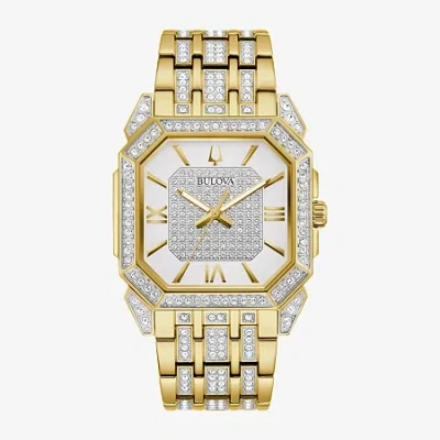 Bulova Crystal Octava Mens Crystal Accent Two Tone Stainless Steel Bracelet Watch 98a295 In Gold