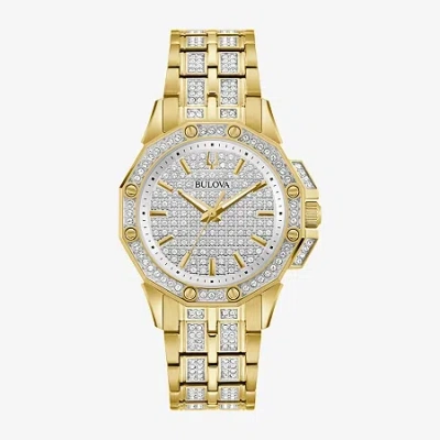 Bulova Crystal Octava Womens Crystal Accent Gold Tone Stainless Steel Bracelet Watch 98l302
