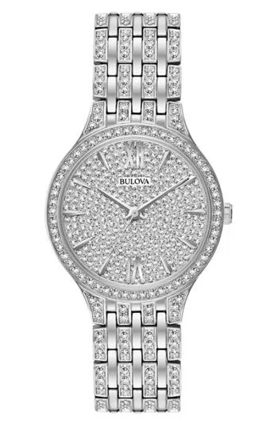Bulova Crystal Quartz Bracelet Watch, 32mm X 8mm In Silver