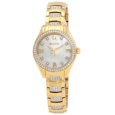 Bulova Crystal Quartz White Dial Ladies Watch 98l306 In Gold