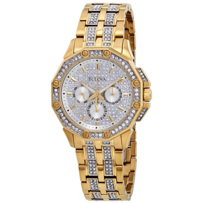 Bulova Open Box -  Crystal Silver Dial Yellow Gold-tone Men's Watch 98c126 In Gold / Gold Tone / Silver / Yellow