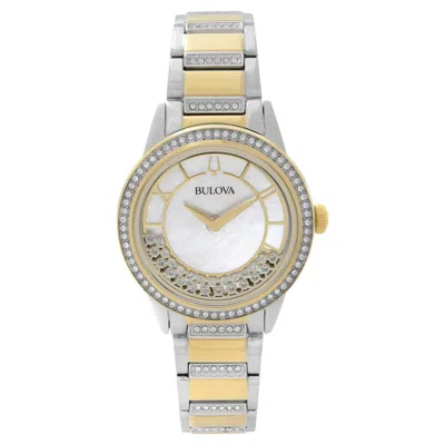 Pre-owned Bulova Crystal Turnstyle Two-tone Steel Mop Dial Quartz Ladies Watch 98l245 In Multi