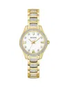 Bulova Crystal Womens Crystal Accent Gold Tone Stainless Steel Bracelet Watch 98l306 In White/gold