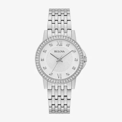 Bulova Crystal Womens Crystal Accent Silver Tone Stainless Steel Bracelet Watch 96l297 In Gray