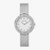 Bulova Crystal Womens Crystal Accent Silver Tone Stainless Steel Strap Watch 96l329 In Silver