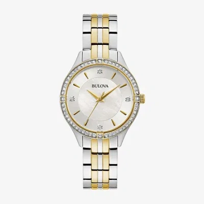 Bulova Crystal Womens Crystal Accent Two Tone Stainless Steel Bracelet Watch 98l273 In Gold