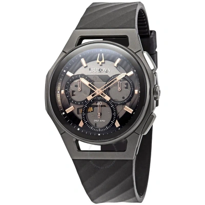 Bulova Curv Chronograph Dark Gray Dial Men's Watch 98a162 In Black