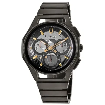 Bulova Curv Chronograph Dark Grey Dial Grey Stainless Steel Men's Watch 98a206 In Gray