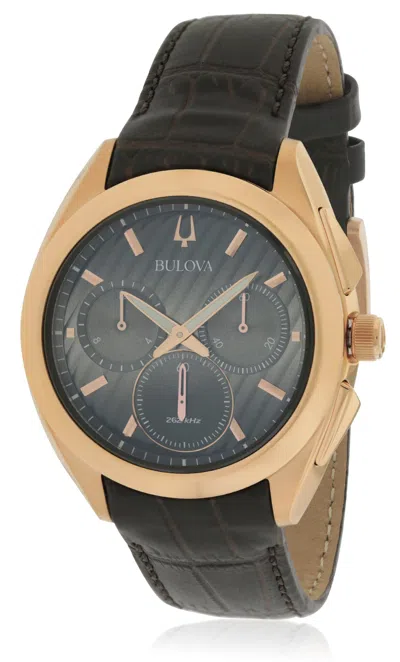 Bulova Curv Chronograph Leather Mens Watch In Black