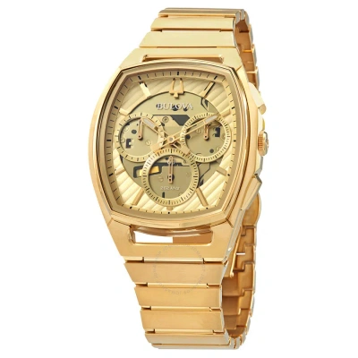 Bulova Curv Chronograph Quartz Champagne Dial Men's Watch 97a160 In Gold