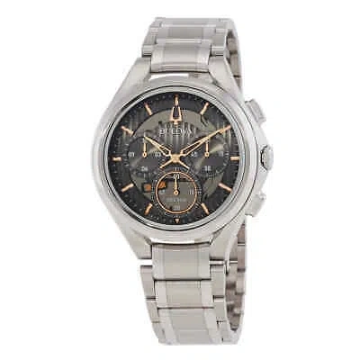 Pre-owned Bulova Curv Chronograph Quartz Grey Dial Men's Watch 96a298