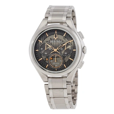 Bulova Curv Chronograph Quartz Grey Dial Men's Watch 96a298 In Metallic