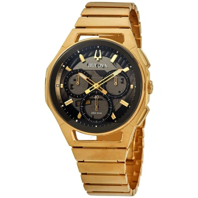 Bulova Curv Chronograph Quartz Men's Watch 97a144 In Gold / Gold Tone / Gray