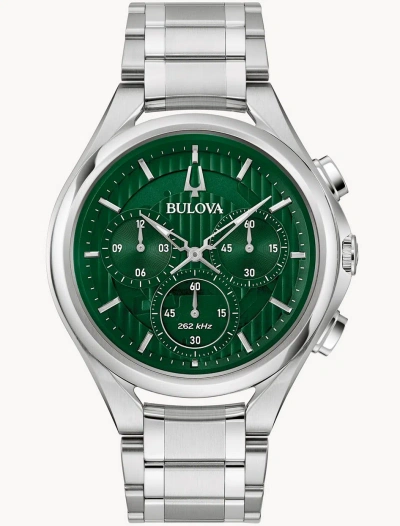 Pre-owned Bulova Curv Green Dial Sapphire Crystal Five Hand Chronograph Watch 96a297