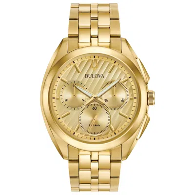 Pre-owned Bulova Curv Men's Quartz Chronograph Gold Tone Multi Dial Watch 45mm 97a125