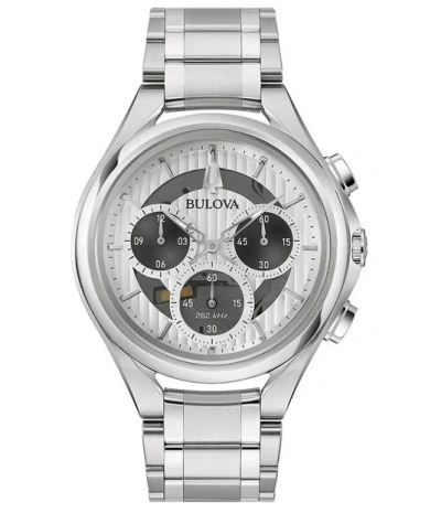 Pre-owned Bulova Curv Silver Dial Sapphire Crystal 262khz Chronograph Men's Watch 96a301
