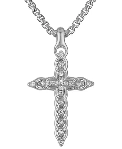 Bulova Diamond (1/5 Ct. T.w.) Link Cross Pendant 26" Necklace In Sterling Silver In No Color