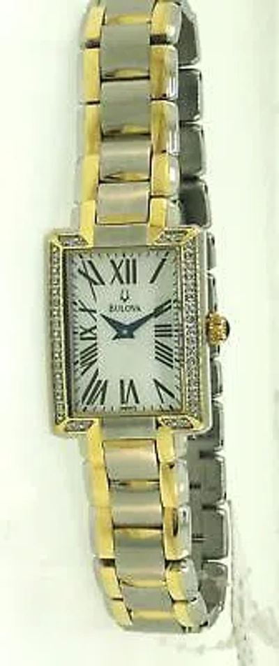 Pre-owned Bulova Diamond 98r157 Women's Rectangular Mother Of Pearl Roman Numeral Watch