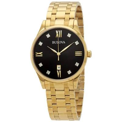 Bulova Diamond Black Dial Men's Watch 97d108 In Black / Gold Tone / Yellow