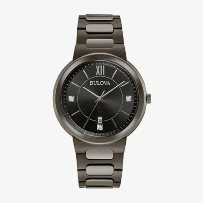 Bulova Diamond Mens Gray Stainless Steel Bracelet Watch 98d162 In Black