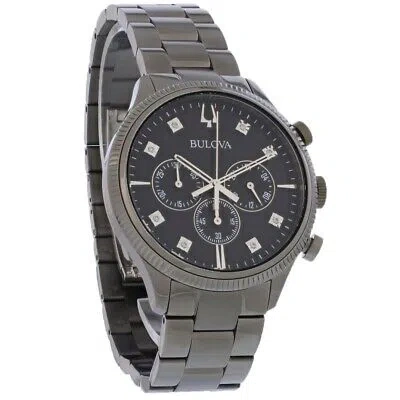Pre-owned Bulova Diamond Mens Grey Ion Plated Stainless Chronograph Quartz Watch 98d179