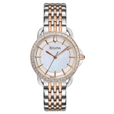 Pre-owned Bulova Diamond Mop Sticks Dial Two-tone Steel Quartz Ladies Watch 98r144 In Multi