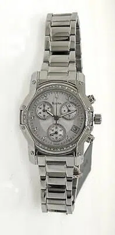 Pre-owned Bulova Diamonds 96r138 Women's Silver Dial Round Analog Date Chrongraph Watch