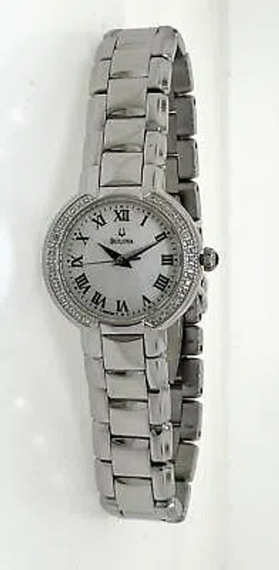 Pre-owned Bulova Diamonds 96r159 Women's Mother Of Pearl Round Analog Dress Watch