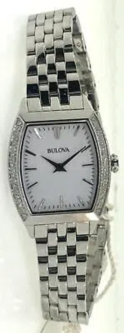 Pre-owned Bulova Diamonds 96r196 Women's White Tonneau Analog Stainless Steel Dress Watch