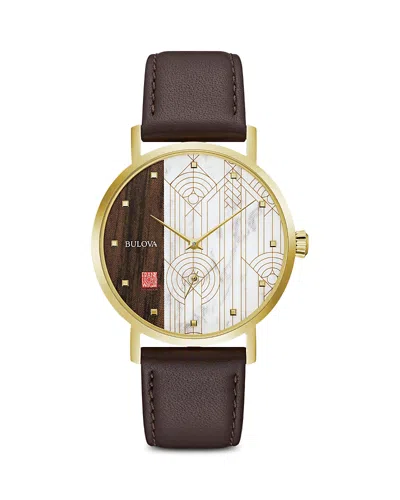 Bulova Men's Frank Lloyd Wright "april Showers" Brown Leather Strap Watch 39mm