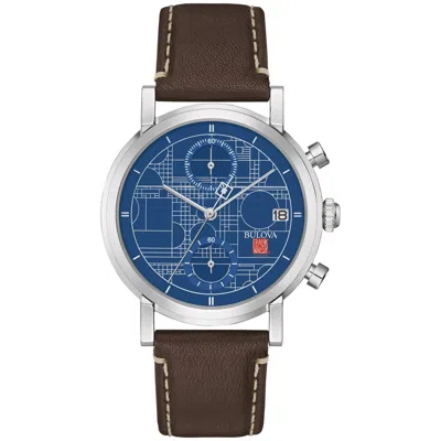 Pre-owned Bulova Frank Lloyd Wright Blueprint Chronograph Quartz Men's Watch 39 Mm 96b367