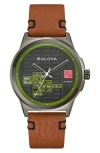 Bulova Men's Frank Lloyd Wright Usonian Automatic Brown Leather Strap Watch 39mm In Brown