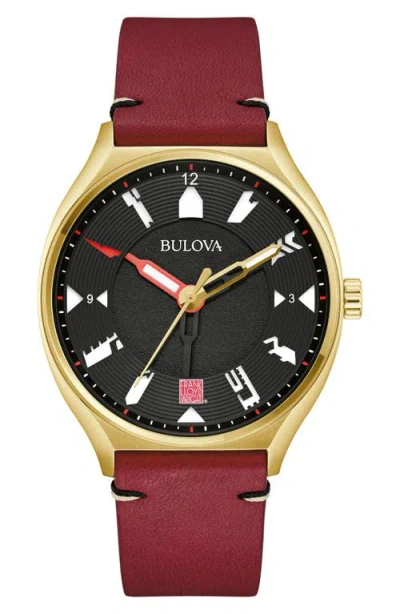 Bulova Frank Lloyd Mens Automatic Leather Strap Watch 97a192 In Burgundy