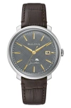 BULOVA FRANK SINATRA THE BEST IS YET TO COME LEATHER STRAP WATCH, 40MM