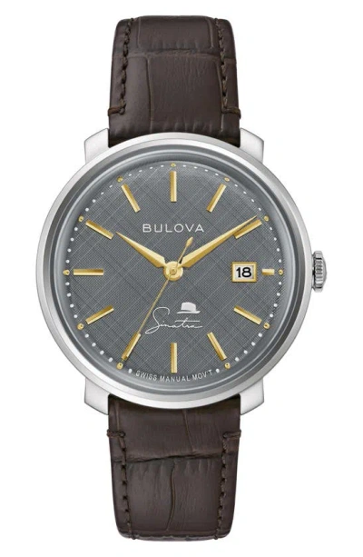 Bulova Frank Sinatra The Best Is Yet To Come Leather Strap Watch, 40mm In Brown / Gold Tone / Gray