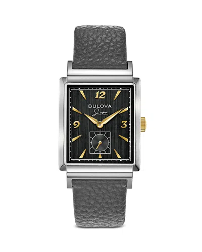 Bulova Frank Sinatra Mens Gray Leather Strap Watch 98a261 In Black