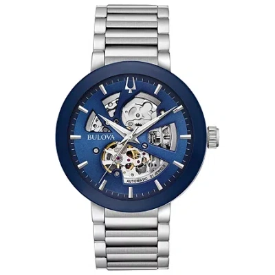 Bulova Futuro Mens Automatic Silver Tone Stainless Steel Bracelet Watch 96a204 In Metallic