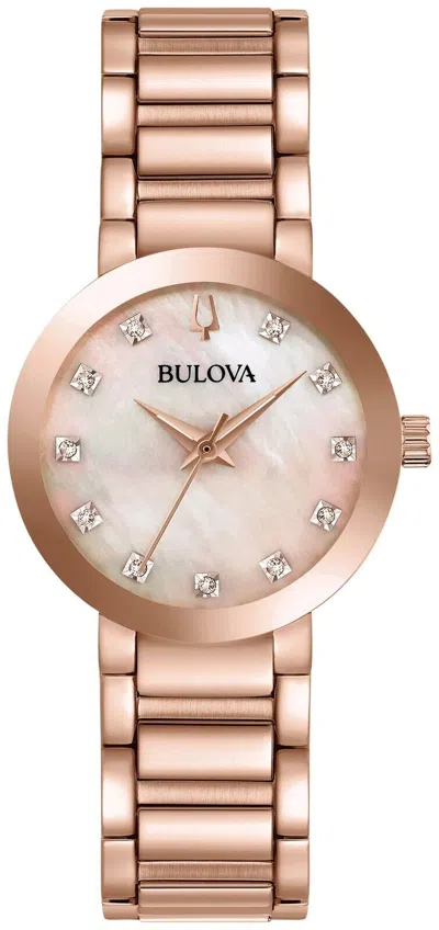 Pre-owned Bulova Futuro Women's Modern Quartz Slim Rose Gold Watch 30mm 97p132