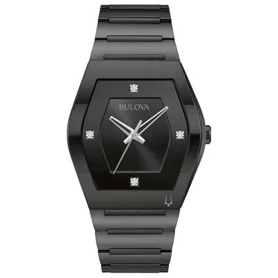 Bulova Gemini Diamond Stainless Steel Mens Watch In Black