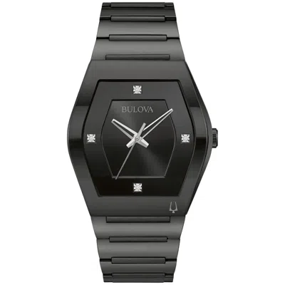 Pre-owned Bulova Gemini Men Quartz Black Crystal Accent Stainless Steel Watch 40mm 98d177